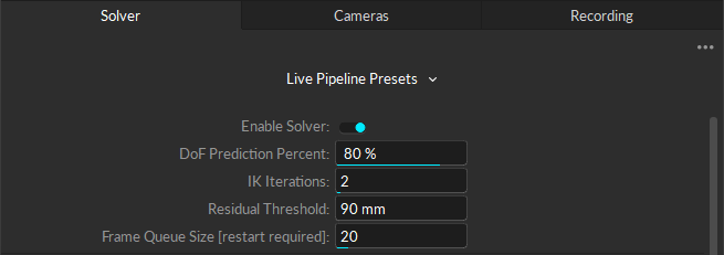 A screenshot of the standard and advanced settings available in the General section of the Live Pipeline settings. 
