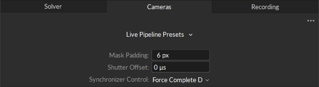 A screenshot of the standard and advanced settings available in the General section of the Cameras settings. 